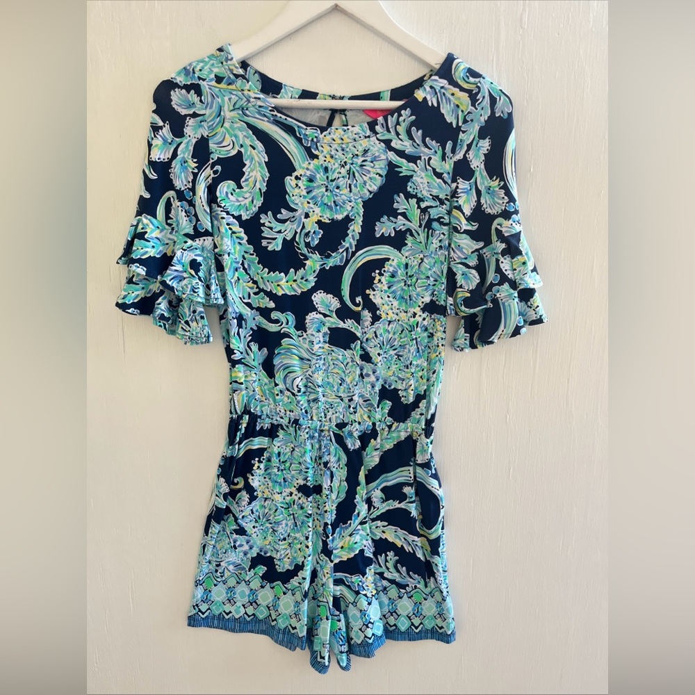 LILLY PULITZER Lula Romper High Tide Navy Scuba Doo Engineered Shorts Romper XXS - Picture 5 of 10